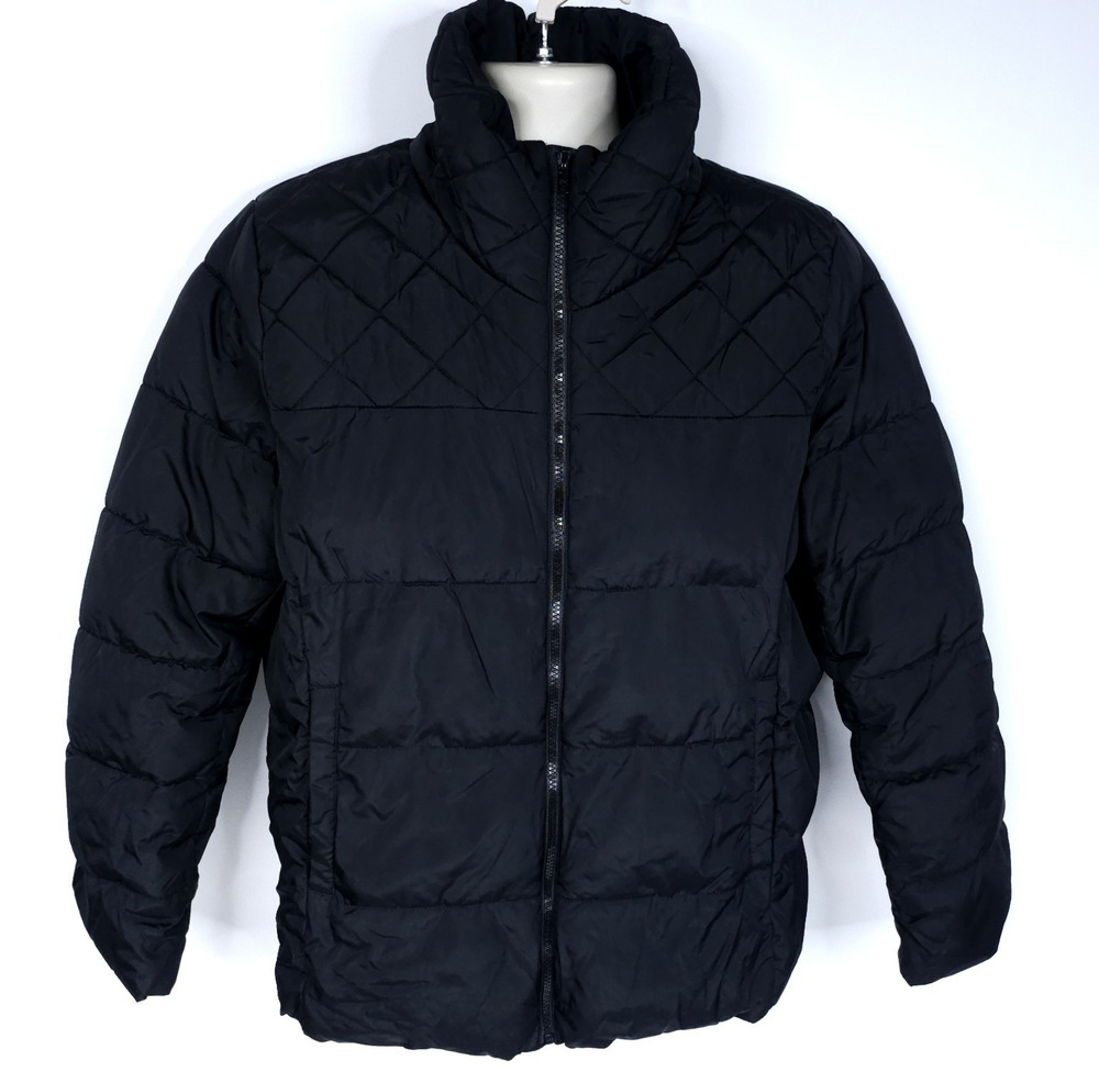 Old Navy Womens XL Black Puffer Jacket Quilted Fleece Lined Full Zip High Collar